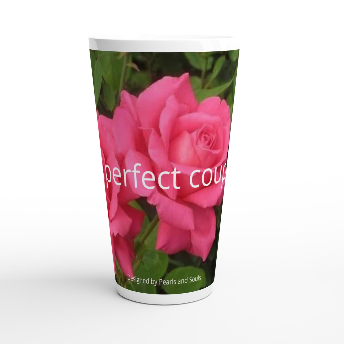 A perfect couple pink roses White Latte 17oz Ceramic Mug perfect for Valentine's Day