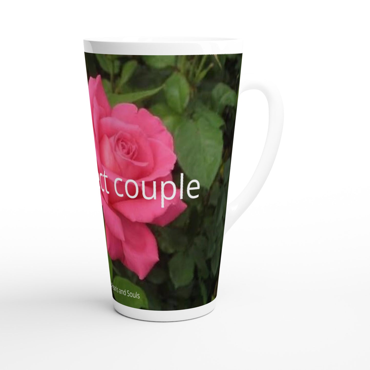 A perfect couple pink roses White Latte 17oz Ceramic Mug perfect for Valentine's Day
