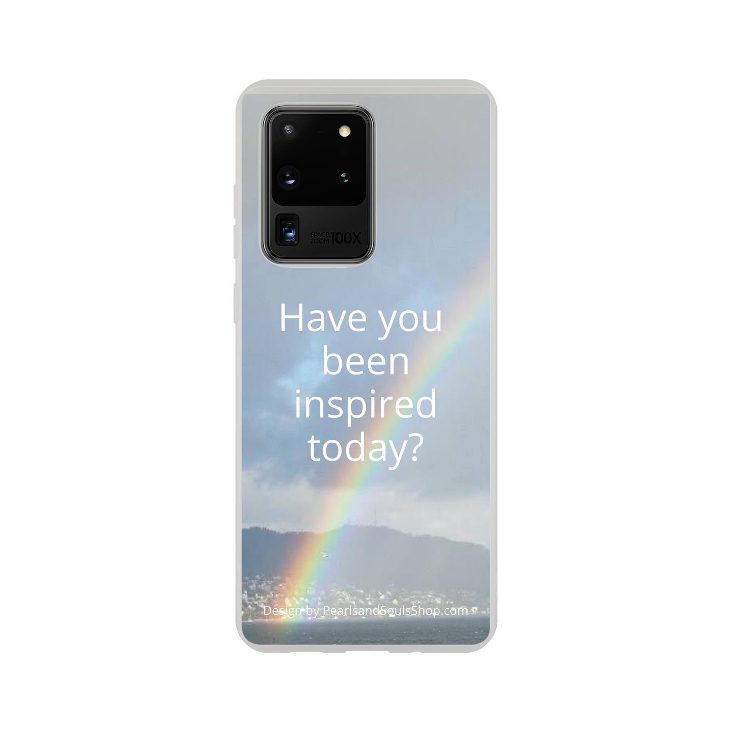 Flexi case with rainbow and quote Have you been inspired today?