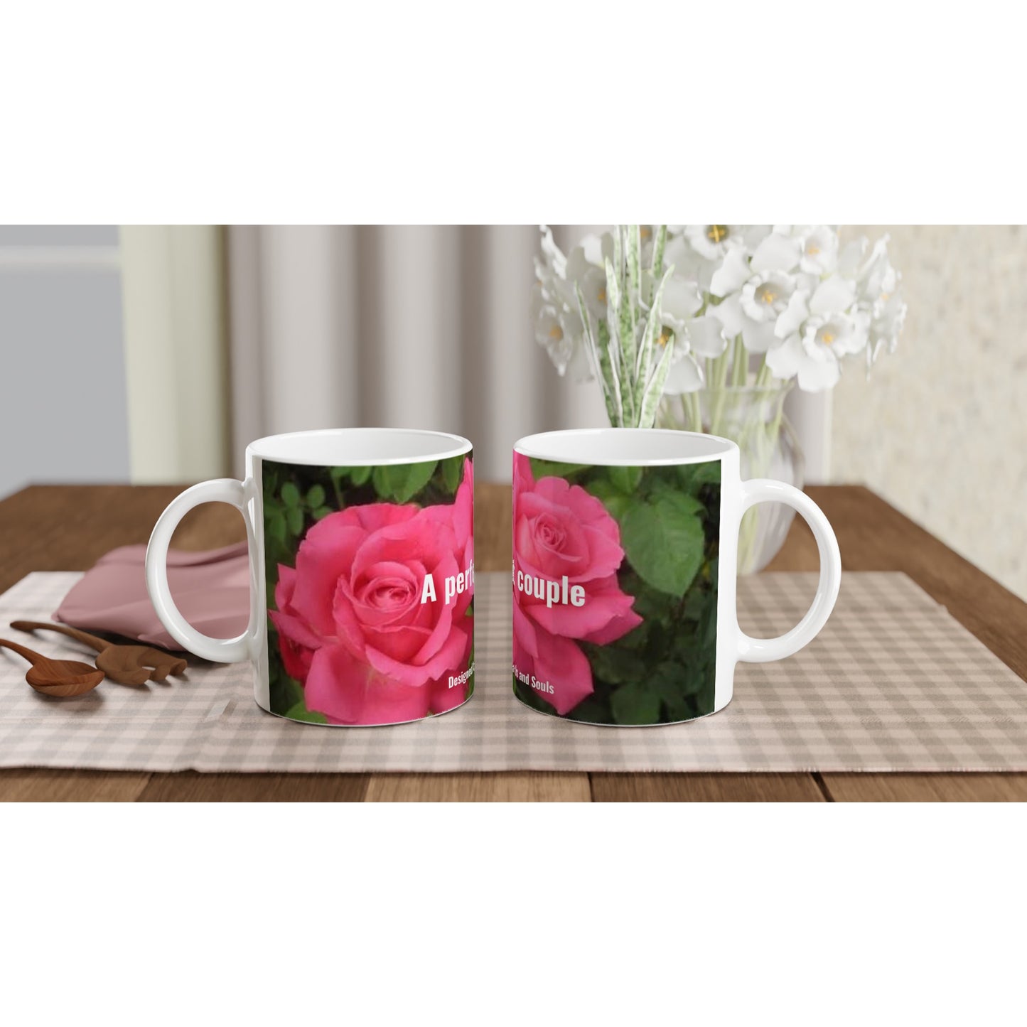 A perfect couple pink roses White 11oz Ceramic Mug