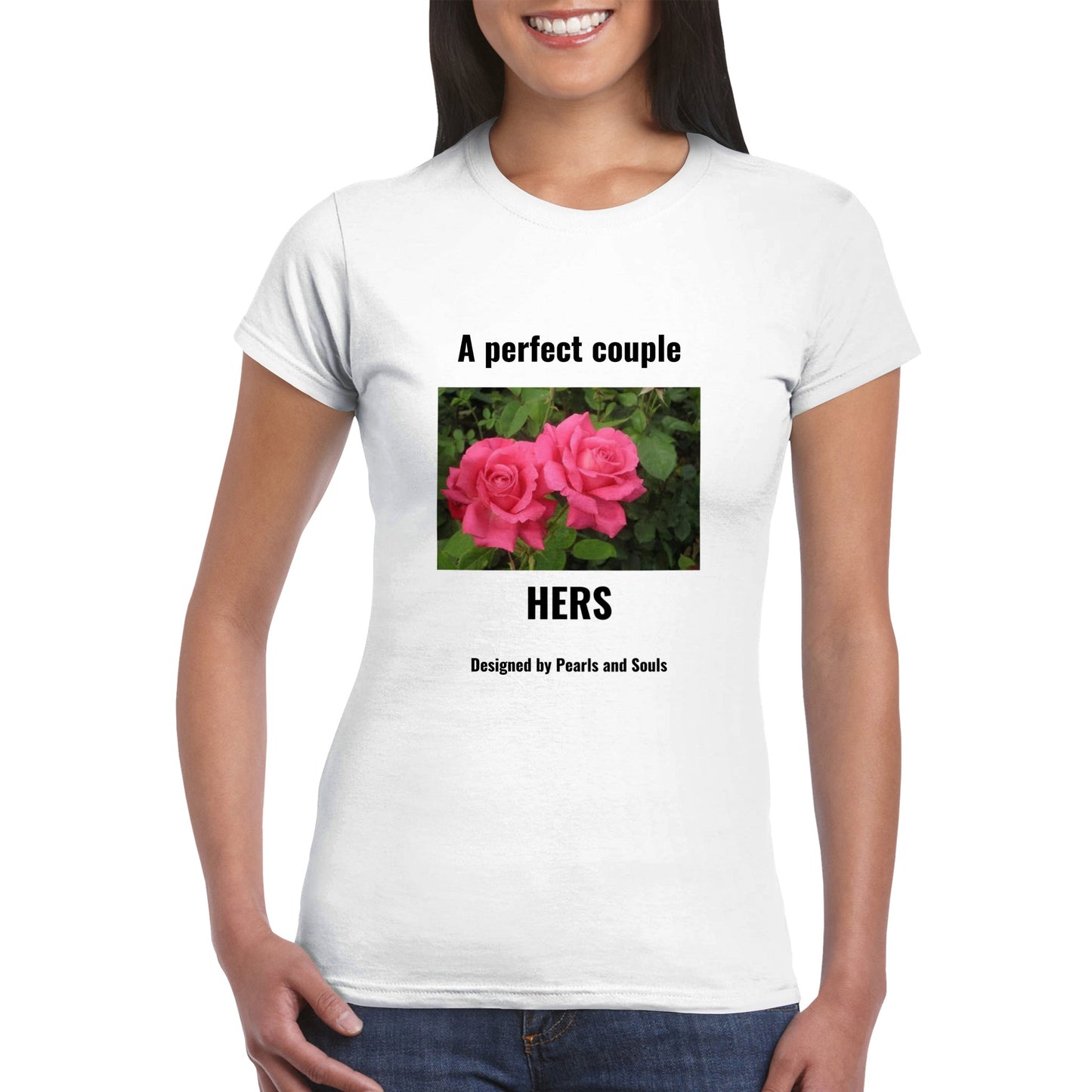 Classic Womens Crewneck T-shirt A perfect couple roses pink